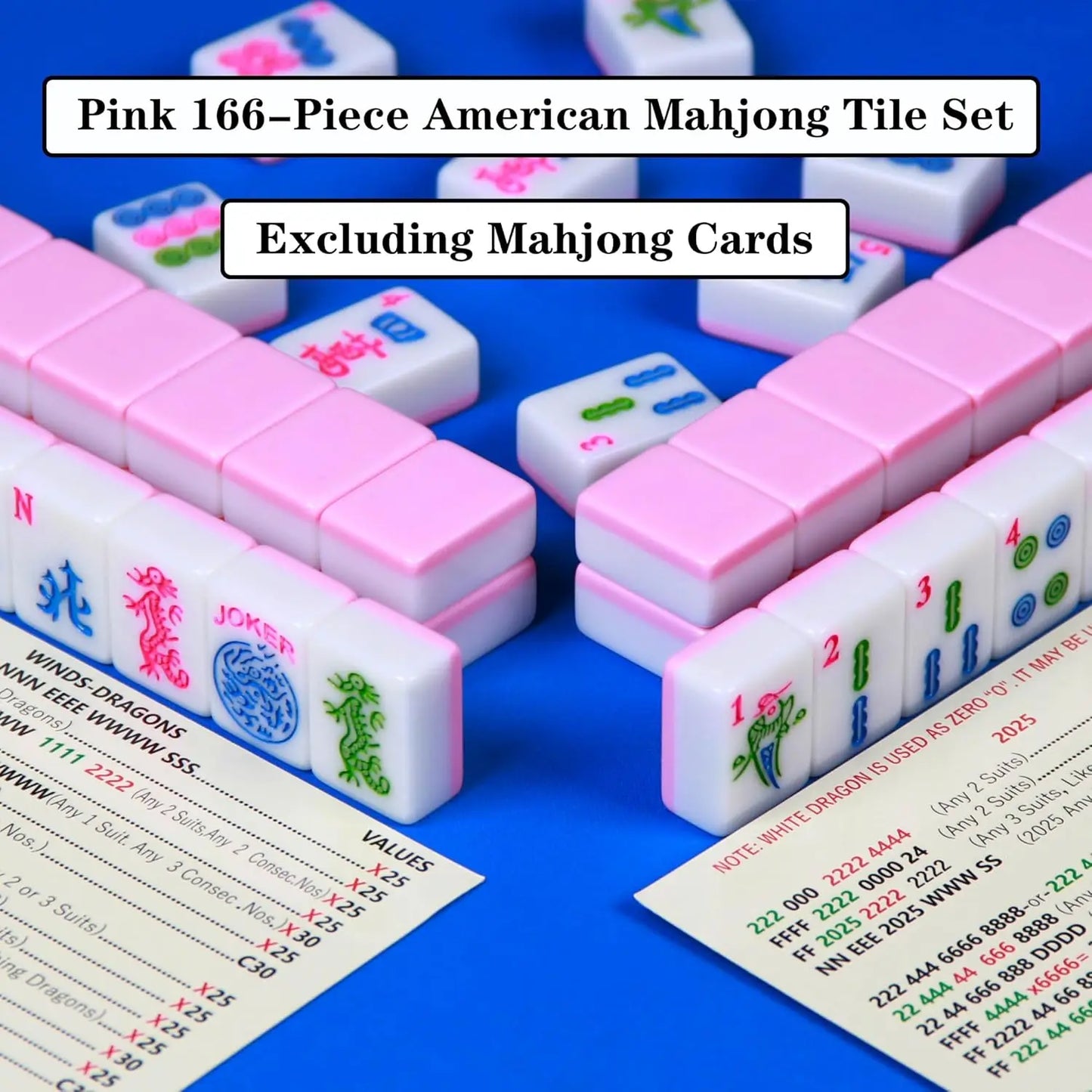 Pink American Mahjong Set 166 Mahjong Tiles 1.2-Inch Table Board Game Set for Adults & Beginners