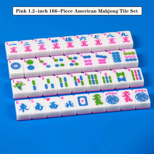 Pink American Mahjong Set 166 Mahjong Tiles 1.2-Inch Table Board Game Set for Adults & Beginners
