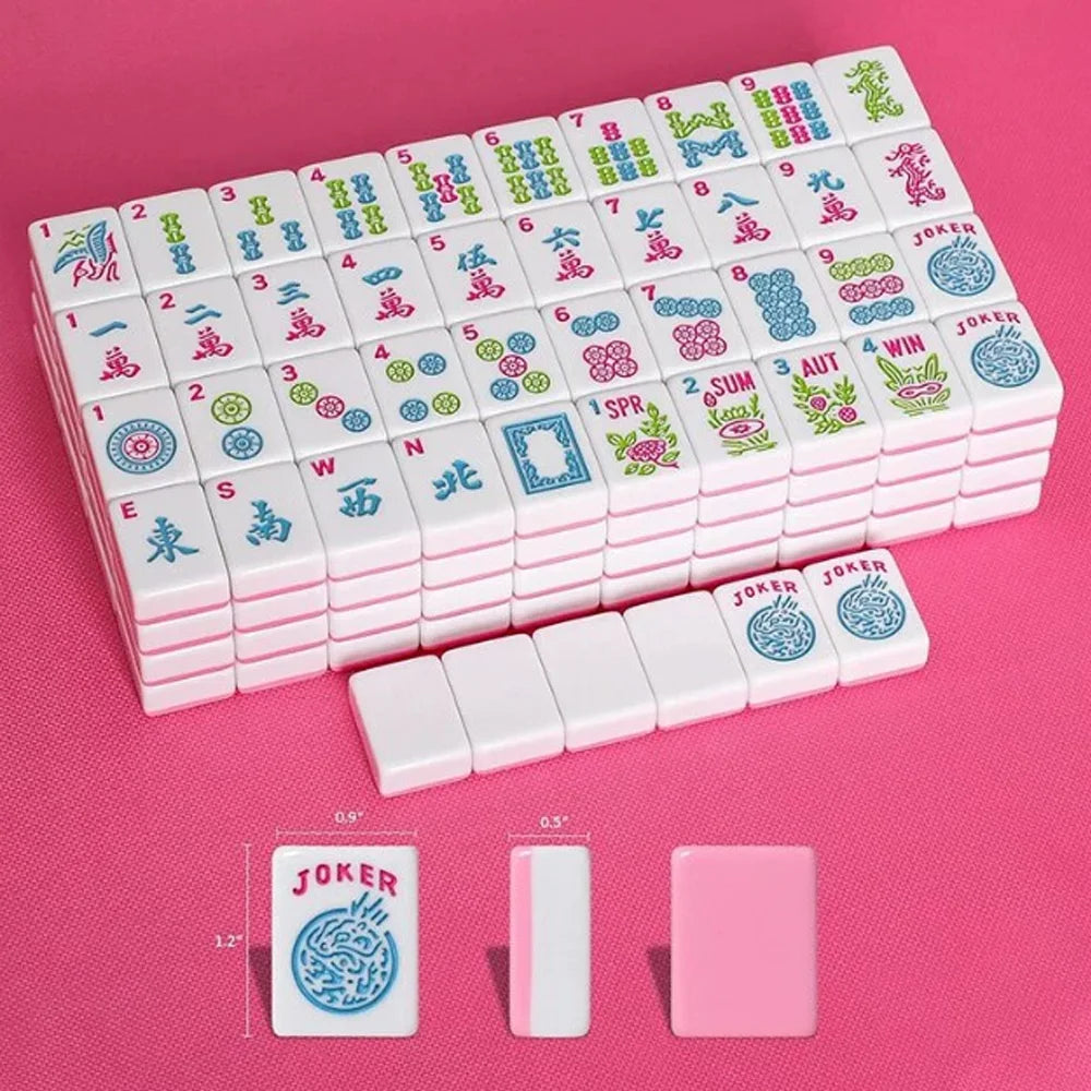 Pink American Mahjong Set 166 Mahjong Tiles 1.2-Inch Table Board Game Set for Adults & Beginners