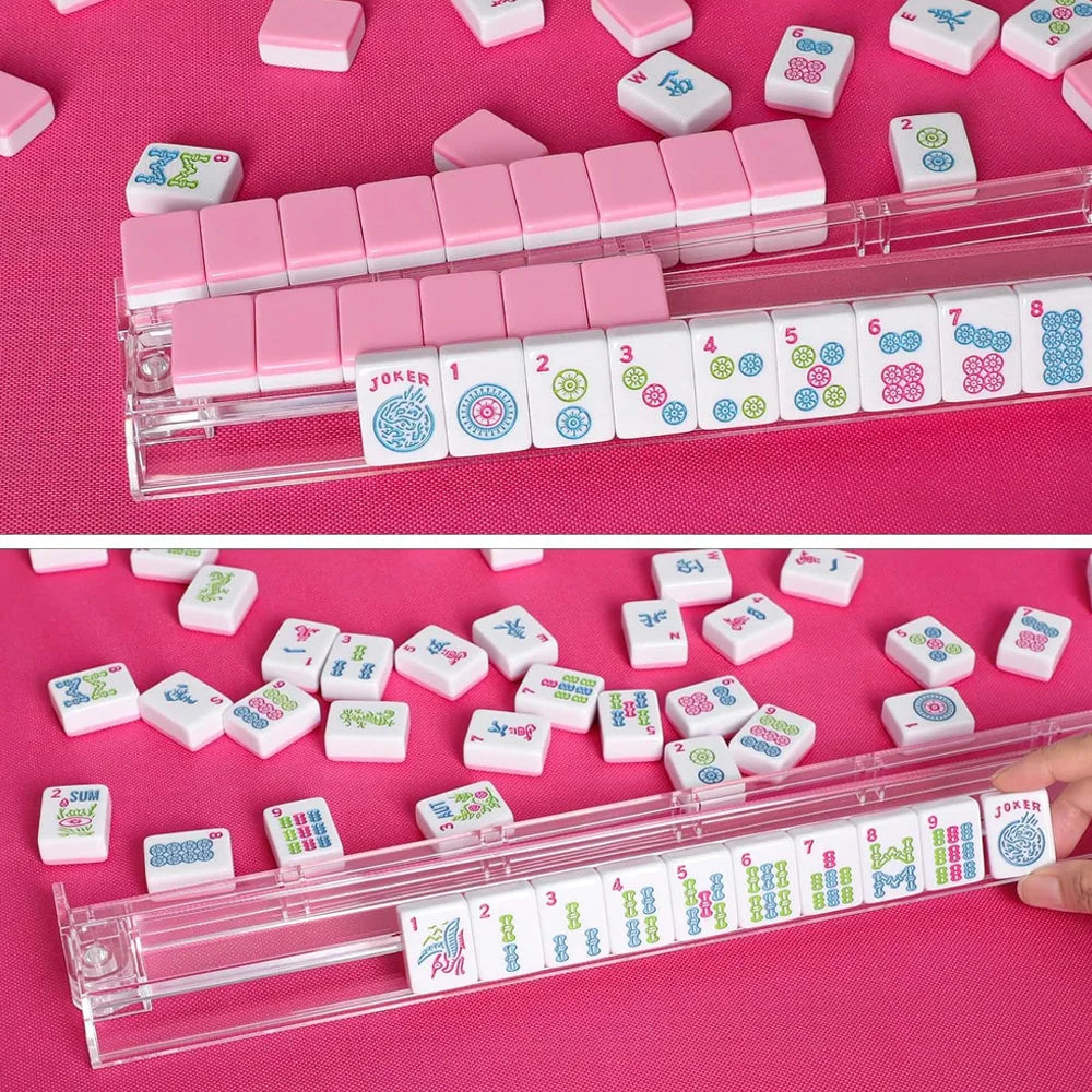 Pink American Mahjong Set 166 Mahjong Tiles 1.2-Inch Table Board Game Set for Adults & Beginners