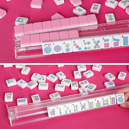 Pink American Mahjong Set 166 Mahjong Tiles 1.2-Inch Table Board Game Set for Adults & Beginners